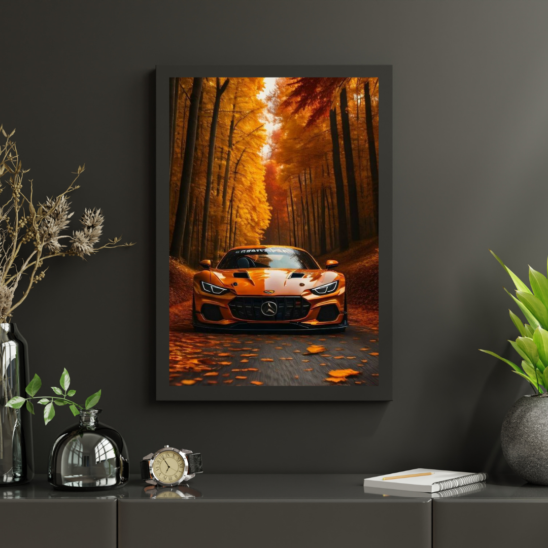 Orange Sports Car in Autumn | Captivating Wall Frame