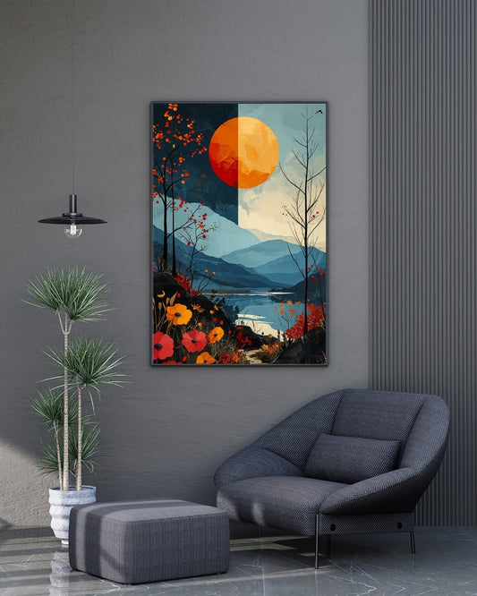 Day-Night across the lake | Wall Art Canvas print