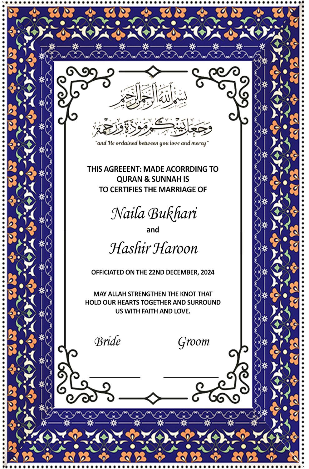 Forever United: Personalized Nikkah Certificate Frames-Timeless Keepsakes of forever eternal love